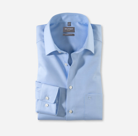 OLYMP LUXOR COMFORT FIT TWILL LANGARM HEMD HELLBLAU