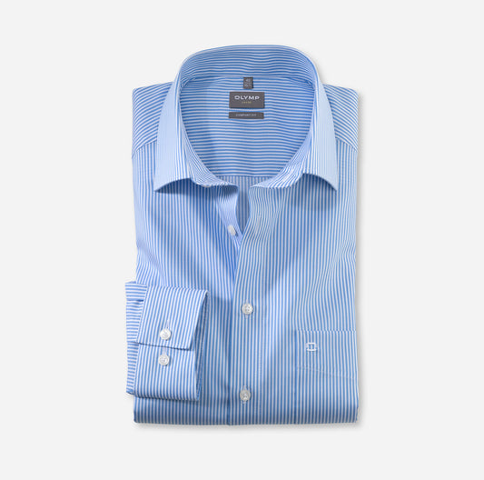OLYMP LUXOR COMFORT FIT TWILL LANGARM HEMD HELLBLAU GESTREIFT