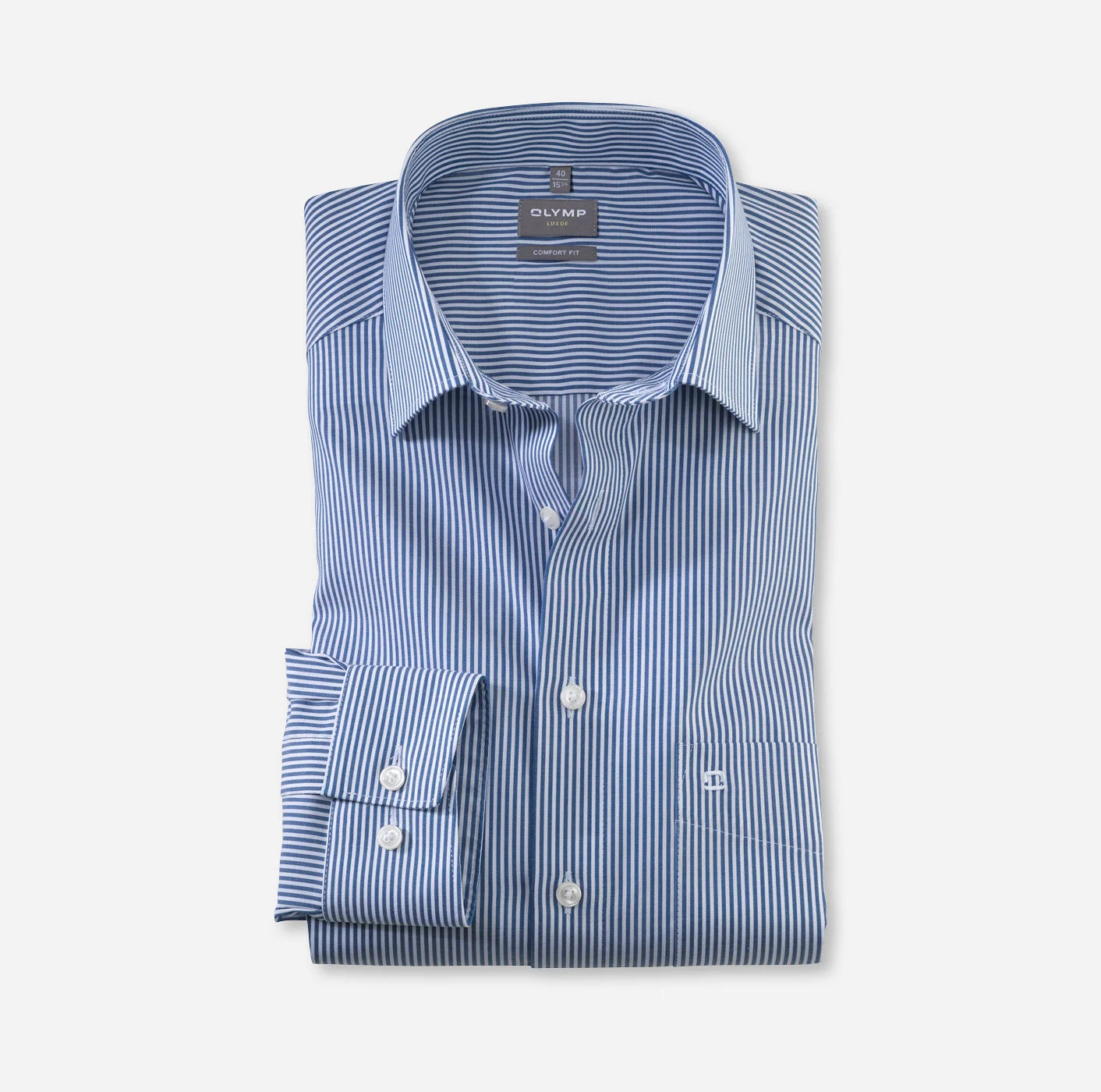 OLYMP LUXOR COMFORT FIT TWILL LANGARM HEMD BLAU GESTREIFT