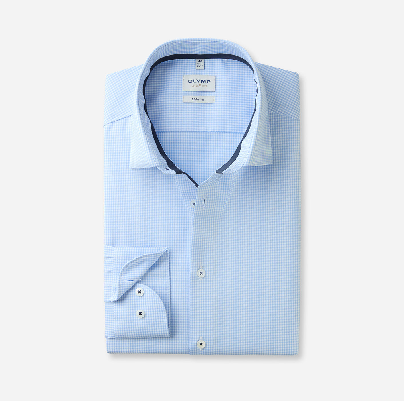 OLYMP LEVEL FIVE BODY FIT TWILL LANGARM HEMD HELLBLAU KARIERT