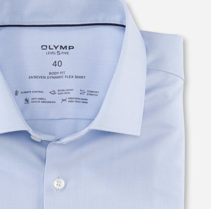OLYMP LEVEL FIVE BODY FIT TWILL LANGARM HEMD HELLBLAU