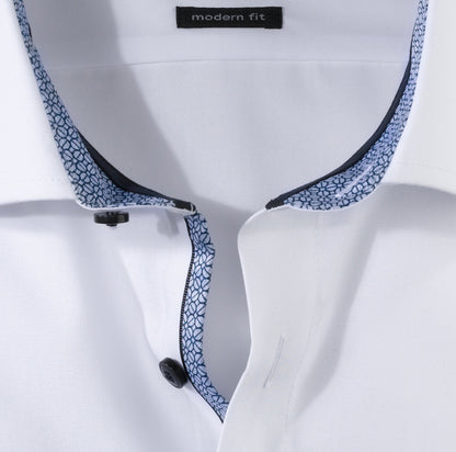OLYMP LUXOR MODERN FIT UNI LANGARM HEMD WEISS MIT PATCHUNG