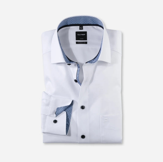 OLYMP LUXOR MODERN FIT UNI LANGARM HEMD WEISS MIT PATCHUNG