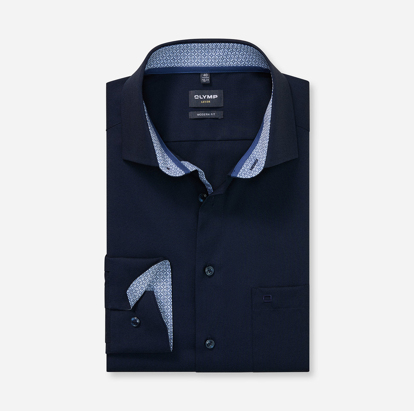OLYMP UNI LANGARM HEMD MODERN FIT KOBALT MIT PATCHUNG