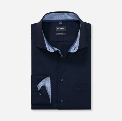 OLYMP UNI LANGARM HEMD MODERN FIT KOBALT MIT PATCHUNG