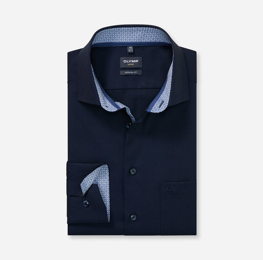 OLYMP UNI LANGARM HEMD MODERN FIT KOBALT MIT PATCHUNG
