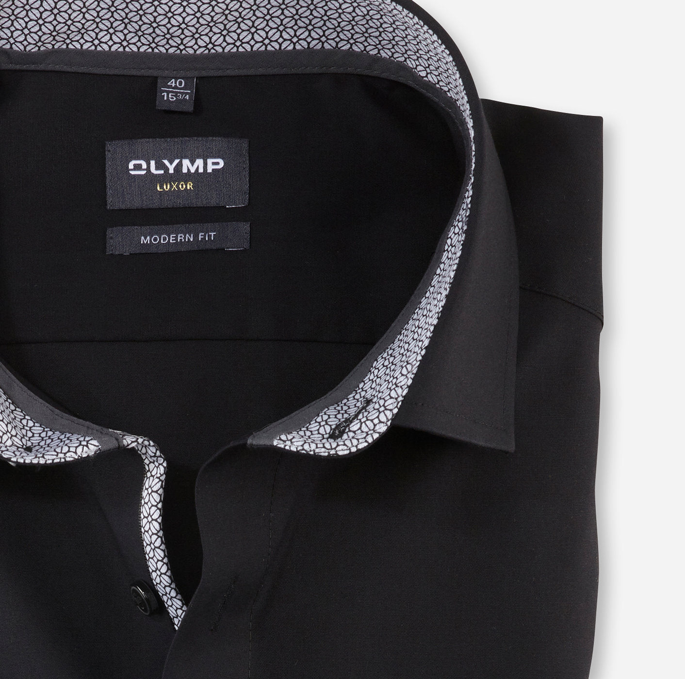 OLYMP LUXOR MODERN FIT UNI LANGARM HEMD SCHWARZ MIT PATCHUNG