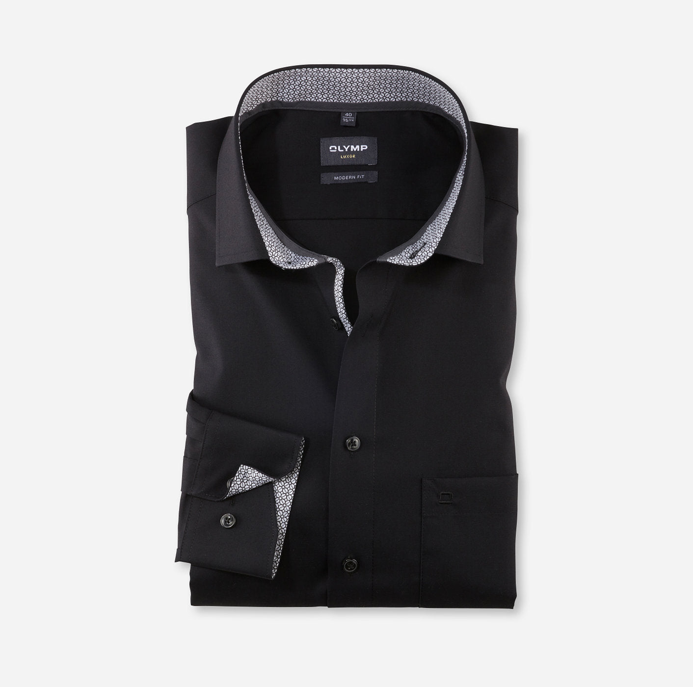 OLYMP LUXOR MODERN FIT UNI LANGARM HEMD SCHWARZ MIT PATCHUNG