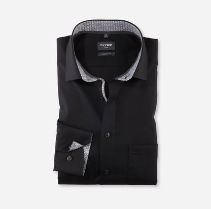 OLYMP LUXOR MODERN FIT UNI LANGARM HEMD SCHWARZ MIT PATCHUNG