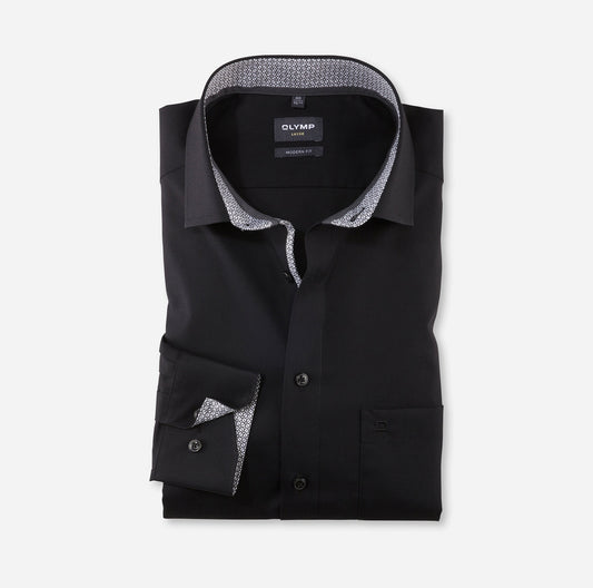 OLYMP LUXOR MODERN FIT UNI LANGARM HEMD SCHWARZ MIT PATCHUNG