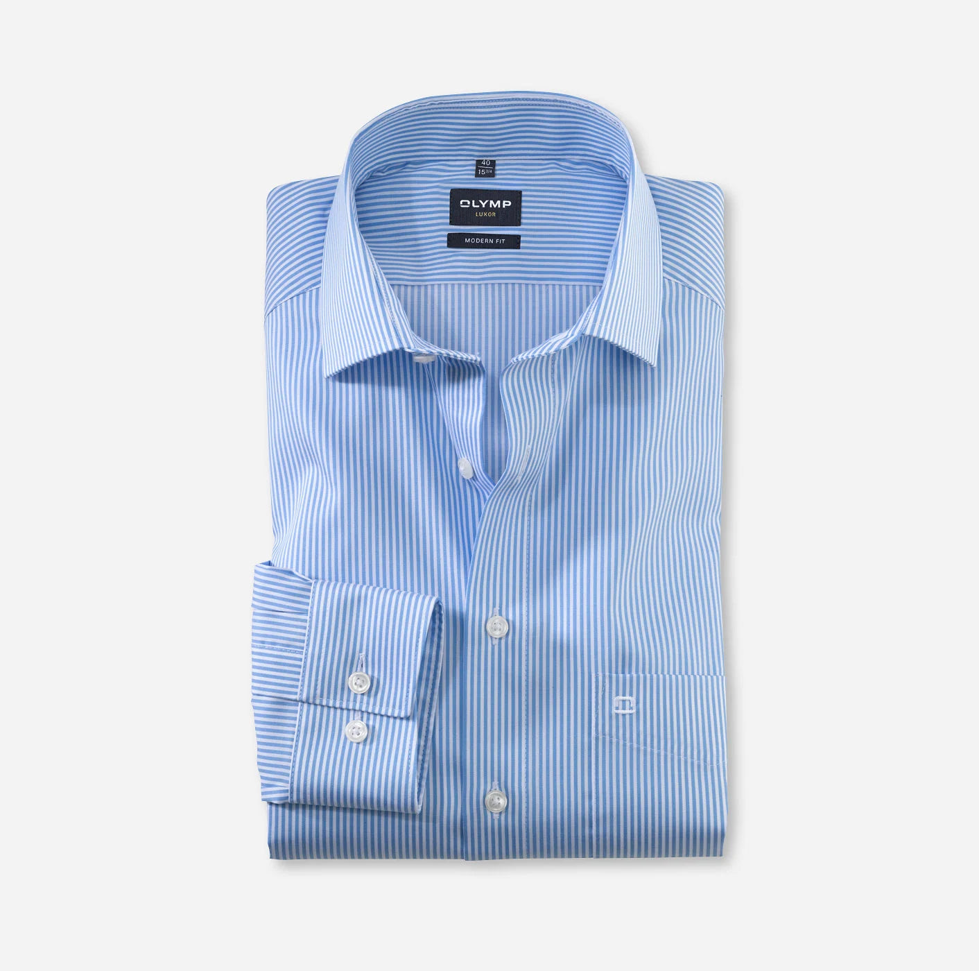 OLYMP LUXOR MODERN FIT TWILL LANGARM HEMD BLAU GESTREIFT