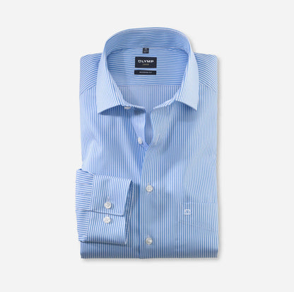 OLYMP LUXOR MODERN FIT TWILL LANGARM HEMD BLAU GESTREIFT