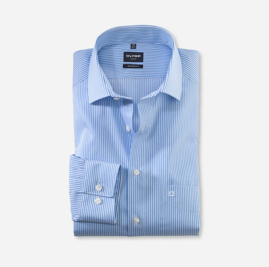 OLYMP LUXOR MODERN FIT TWILL LANGARM HEMD BLAU GESTREIFT