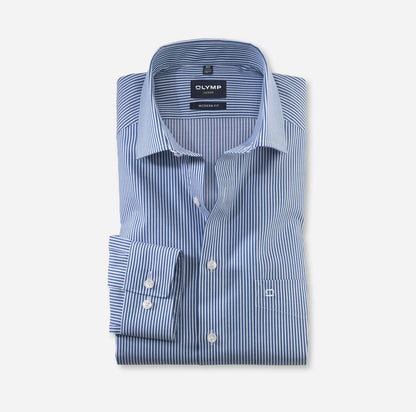 OLYMP LUXOR MODERN FIT TWILL LANGARM HEMD MARINE GESTREIFT