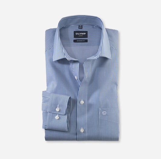 OLYMP LUXOR MODERN FIT TWILL LANGARM HEMD MARINE GESTREIFT