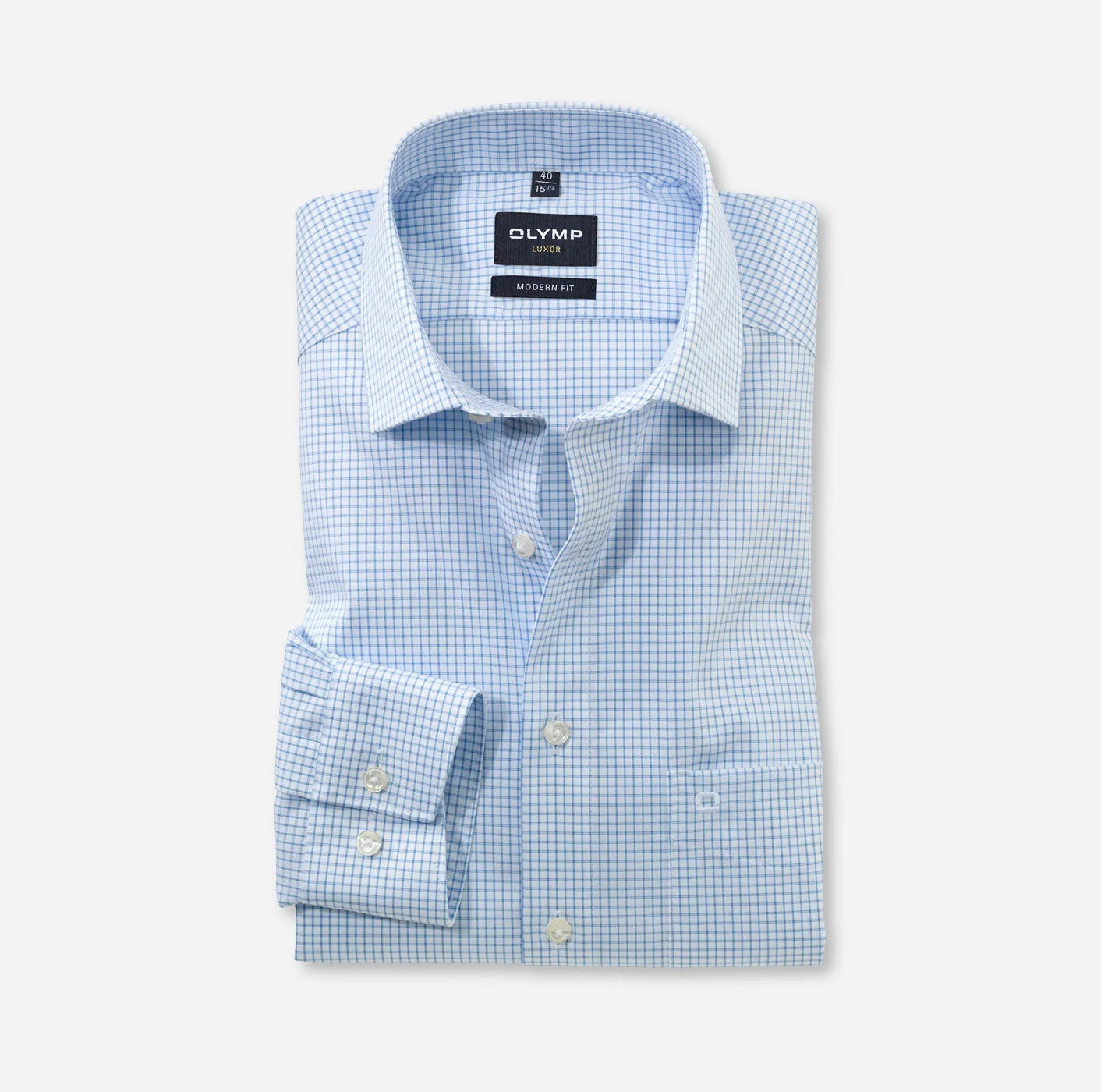 OLYMP TWILL LANGARM HEMD MODERN FIT HELLBLAU KARIERT