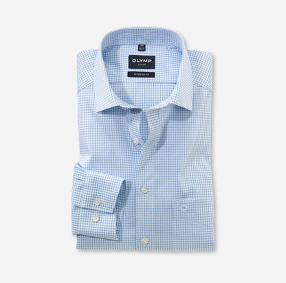 OLYMP TWILL LANGARM HEMD MODERN FIT HELLBLAU KARIERT
