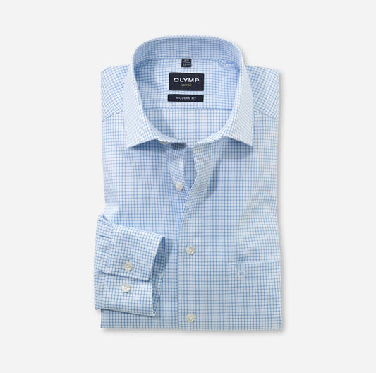 OLYMP TWILL LANGARM HEMD MODERN FIT HELLBLAU KARIERT