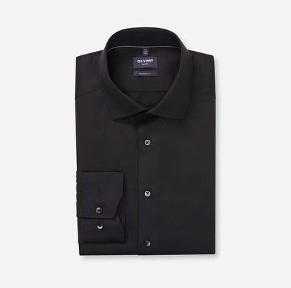 OLYMP SATIN LANGARM HEMD MODERN FIT SCHWARZ