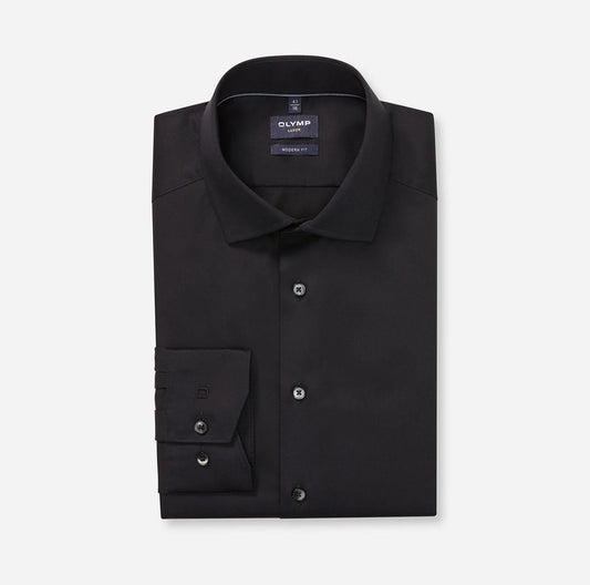 OLYMP SATIN LANGARM HEMD MODERN FIT SCHWARZ