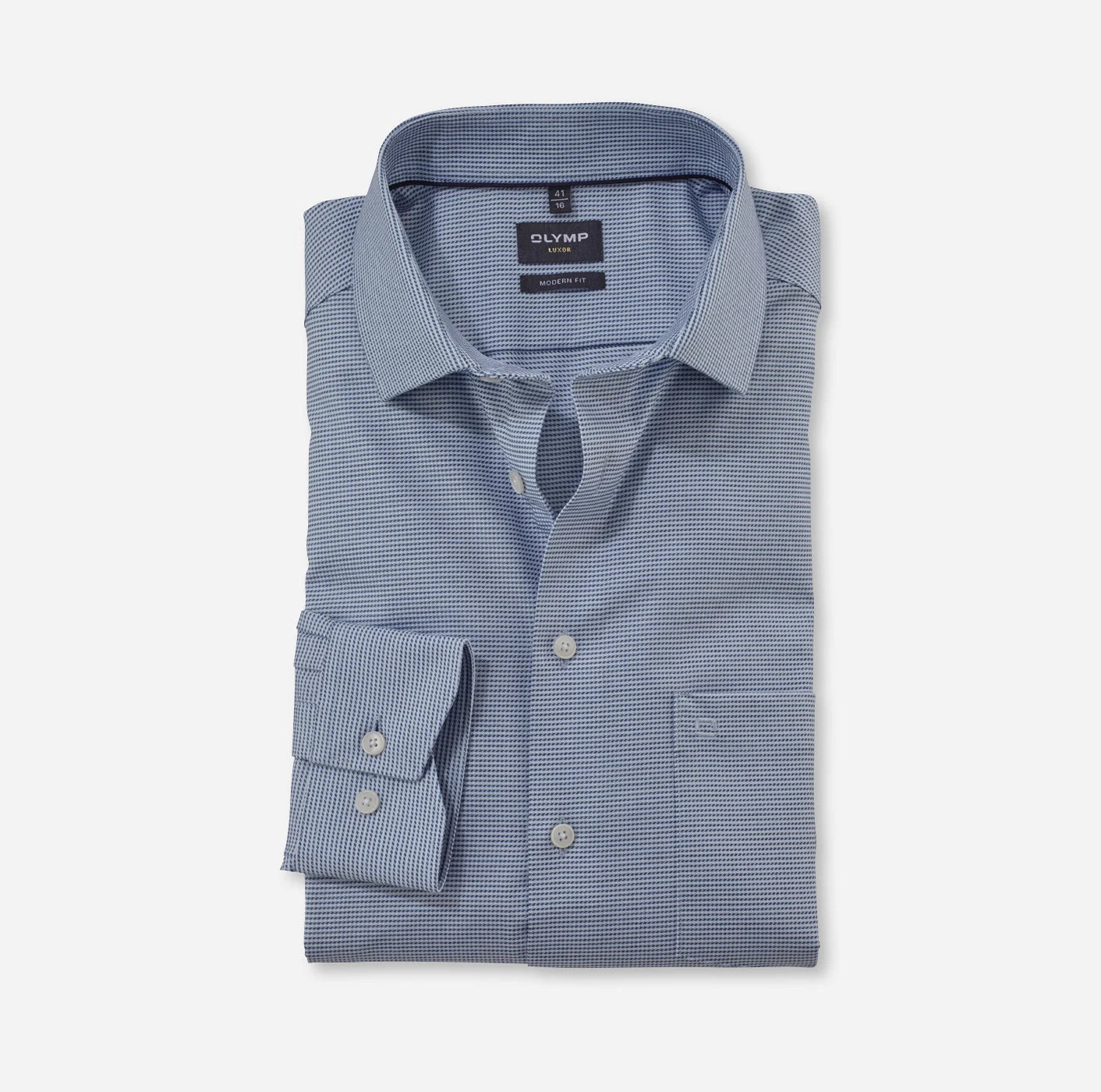 OLYMP LUXOR MODERN FIT FAUX UNI LANGARM HEMD BLAU
