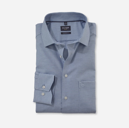 OLYMP LUXOR MODERN FIT FAUX UNI LANGARM HEMD BLAU