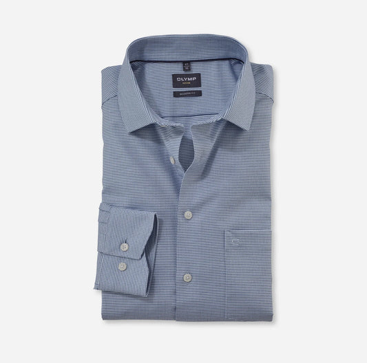 OLYMP LUXOR MODERN FIT FAUX UNI LANGARM HEMD BLAU
