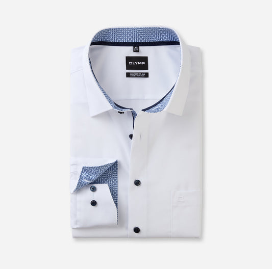 OLYMP LUXOR COMFORT FIT BIG UNI LANGARM HEMD WEISS MIT PATCHUNG