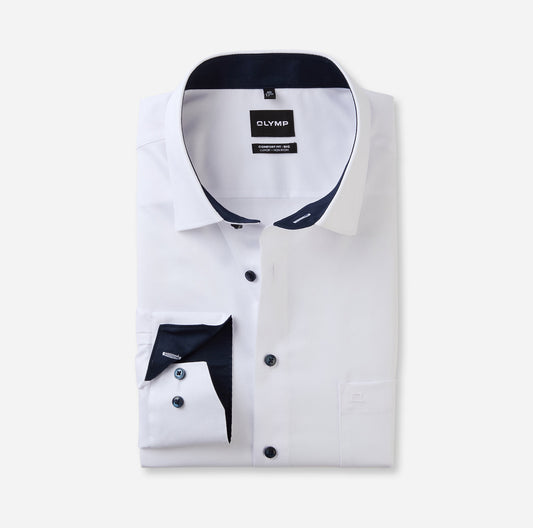 OLYMP LUXOR COMFORT FIT BIG NATTÉ LANGARM HEMD WEISS MIT PATCHUNG