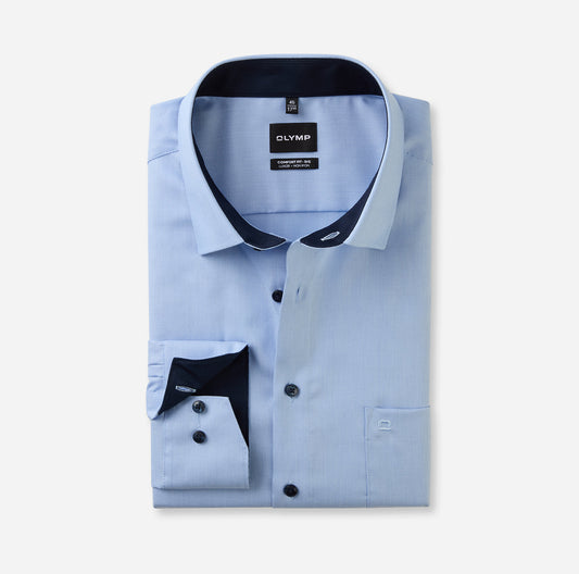 OLYMP LUXOR COMFORT FIT BIG NATTÉ LANGARM HEMD HELLBLAU MIT PATCHUNG