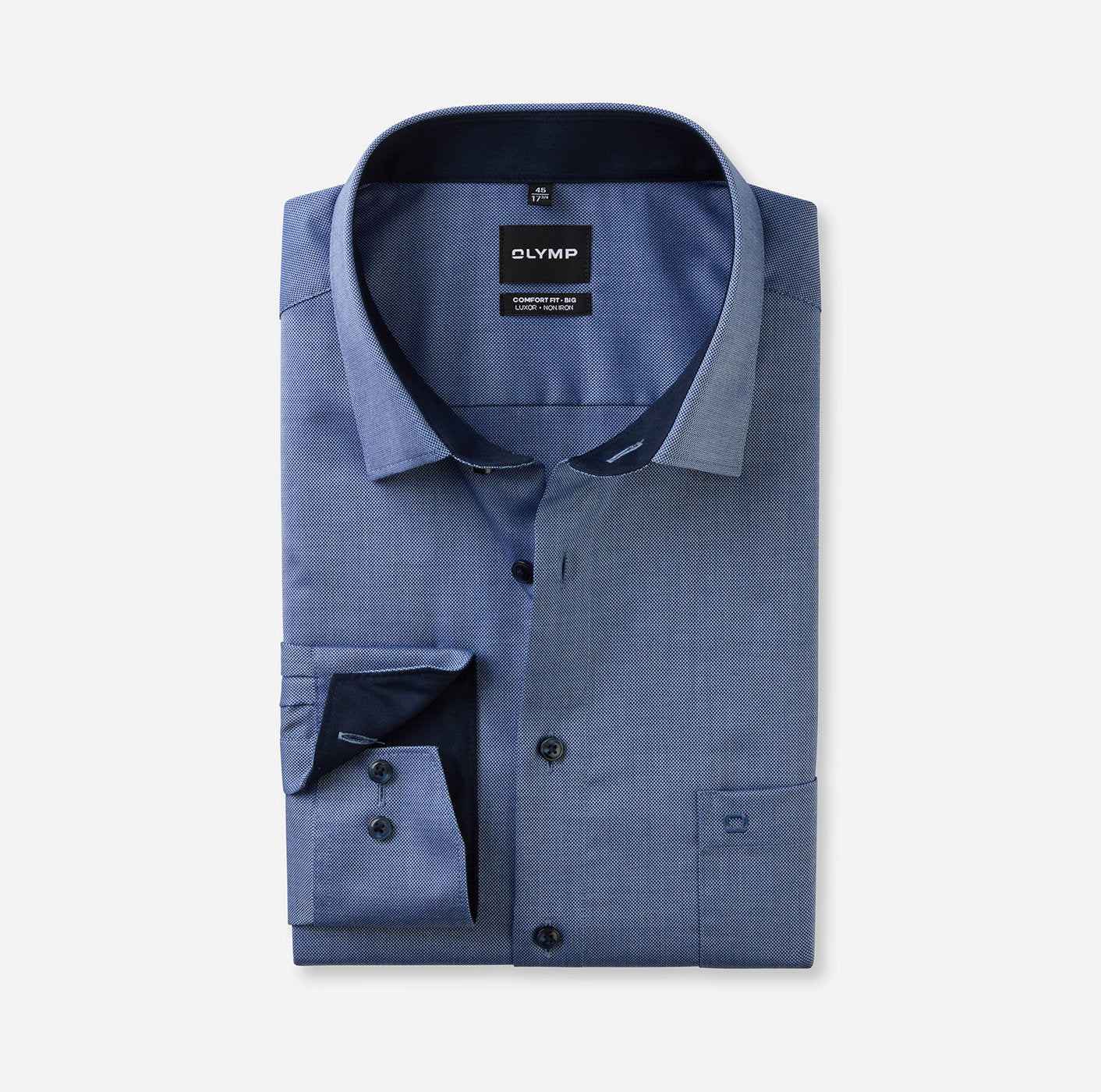 OLYMP LUXOR COMFORT FIT BIG NATTÉ LANGARM HEMD BLAU MIT PATCHUNG