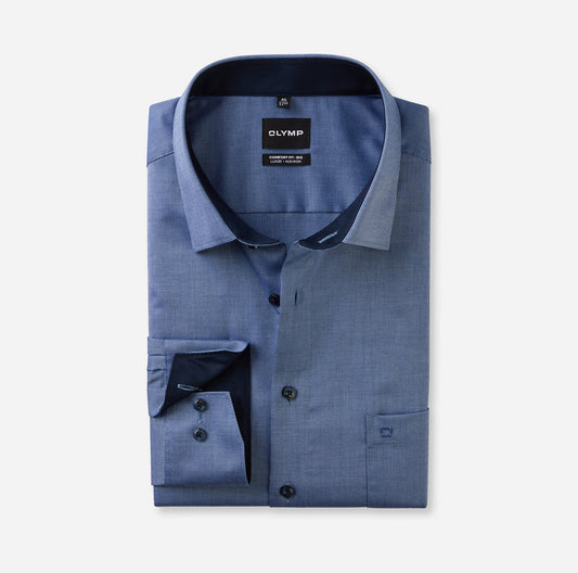 OLYMP LUXOR COMFORT FIT BIG NATTÉ LANGARM HEMD BLAU MIT PATCHUNG