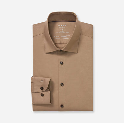 OLYMP LEVEL FIVE BODY FIT FLEX JERSEY LANGARM HEMD TAUPE