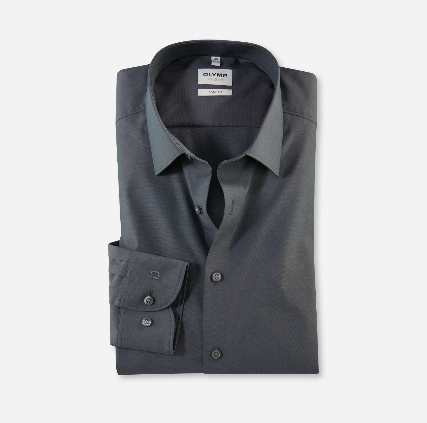 OLYMP LEVEL FIVE BODY FIT CHAMBRAY LANGARM HEMD ANTHRAZIT