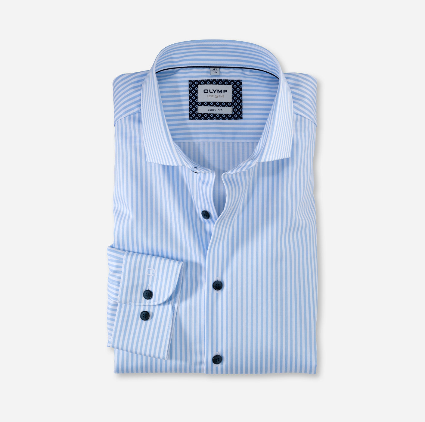 OLYMP LEVEL FIVE BODY FIT TWILL LANGARM HEMD HELLBLAU GESTREIFT
