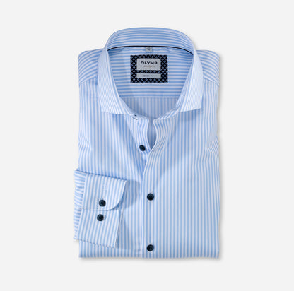 OLYMP LEVEL FIVE BODY FIT TWILL LANGARM HEMD HELLBLAU GESTREIFT