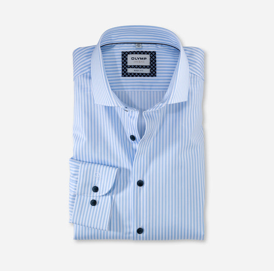 OLYMP LEVEL FIVE BODY FIT TWILL LANGARM HEMD HELLBLAU GESTREIFT