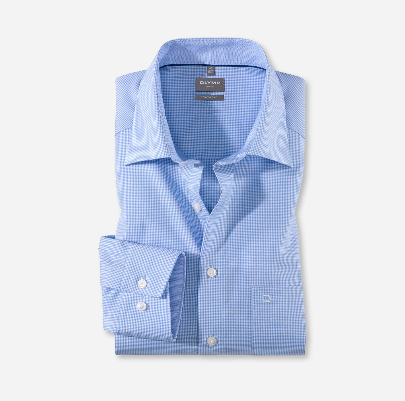 OLYMP LUXOR COMFORT FIT KARO LANGARM HEMD HELLBLAU