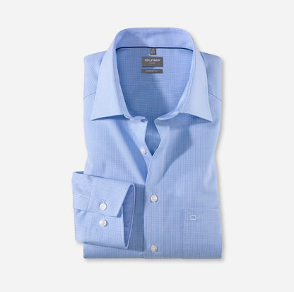 OLYMP LUXOR COMFORT FIT KARO LANGARM HEMD HELLBLAU