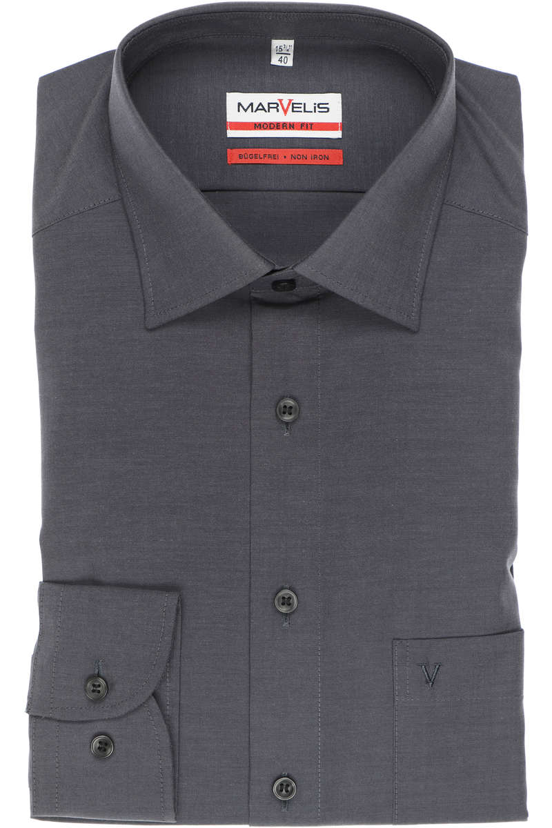 MARVELIS LANGARM HEMD CHAMBRAY MODERN FIT ANTHRAZIT