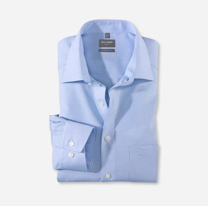 OLYMP LUXOR COMFORT FIT CHAMBRAY LANGARM HEMD HELLBLAU