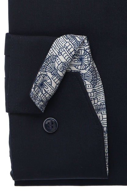MARVELIS LANGARM HEMD MODERN FIT DUNKELBLAU MIT PATCHUNG