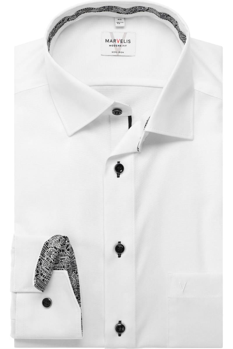 MARVELIS LANGARM HEMD MODERN FIT WEISS MIT PATCHUNG