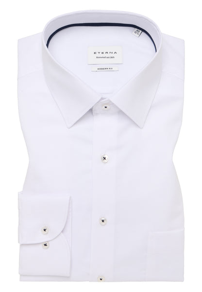 ETERNA LANGARM HEMD MODERN FIT STRUKTUR NATTÉ WEISS MIT PATCHUNG