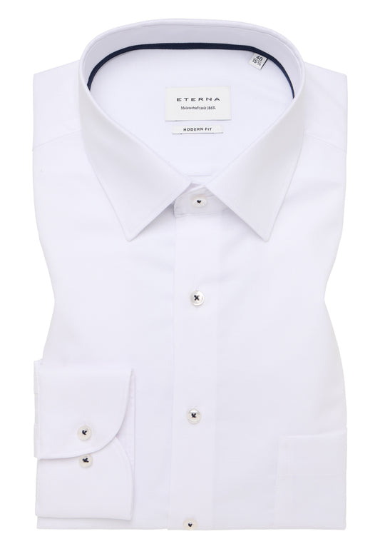 ETERNA LANGARM HEMD MODERN FIT STRUKTUR NATTÉ WEISS MIT PATCHUNG