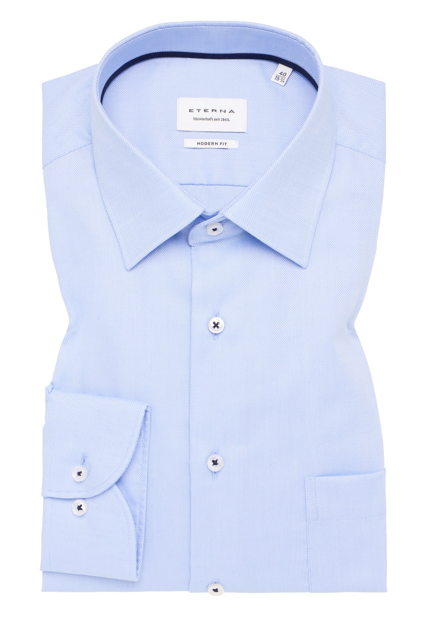 ETERNA LANGARM HEMD MODERN FIT STRUKTUR NATTÉ BLAU MIT PATCHUNG