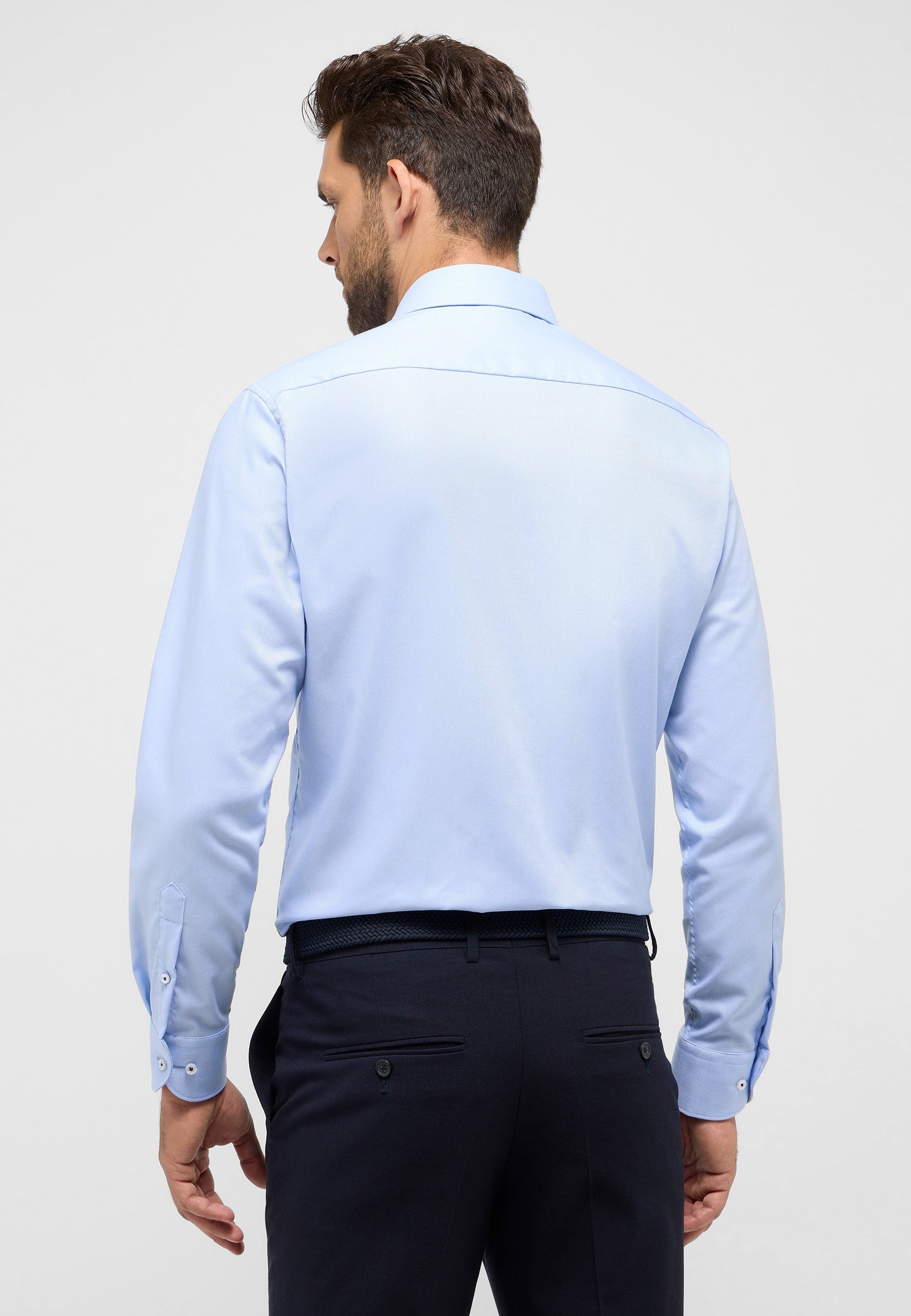 ETERNA LANGARM HEMD MODERN FIT STRUKTUR NATTÉ BLAU MIT PATCHUNG