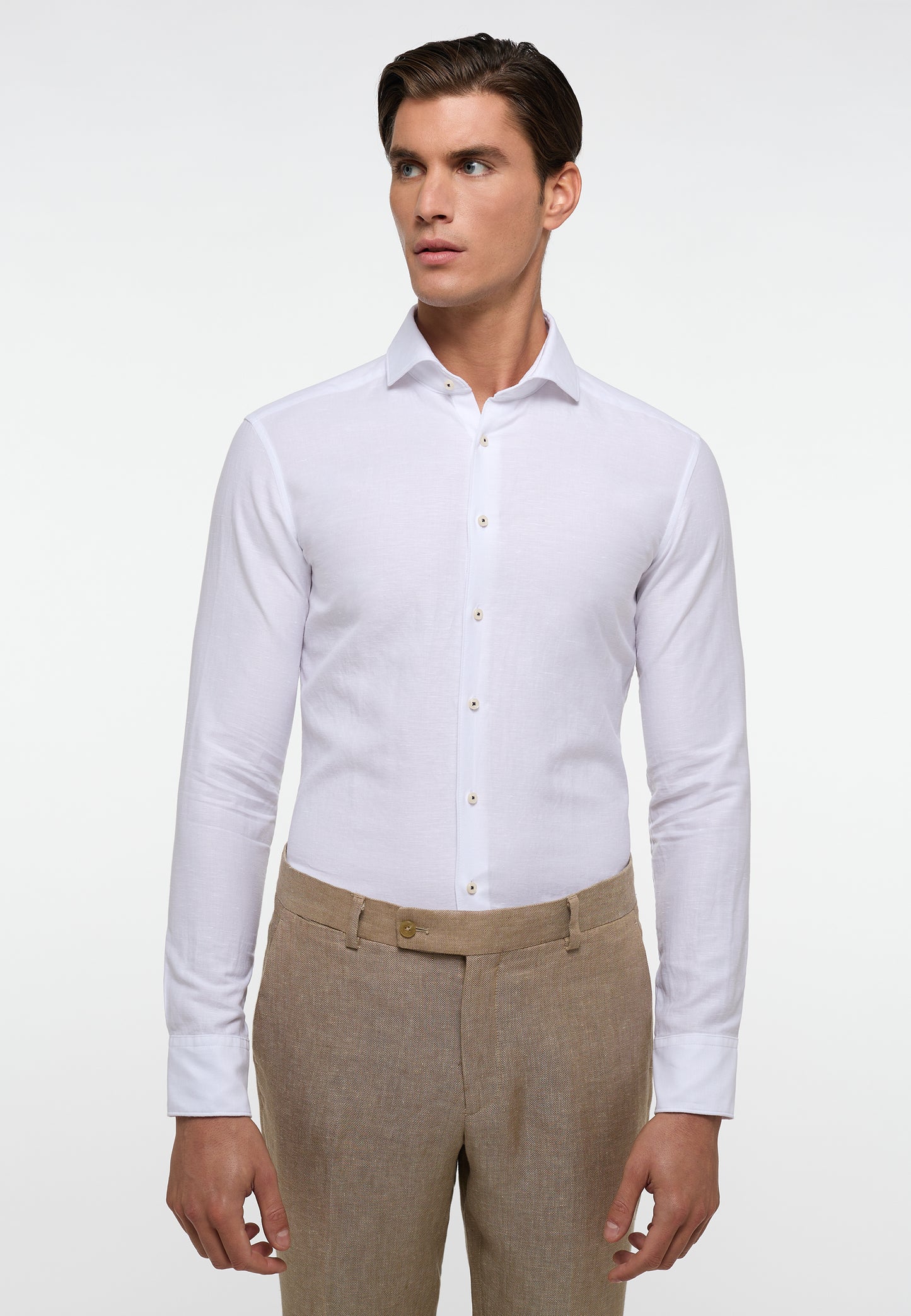ETERNA LANGARM HEMD SLIM FIT LINEN SHIRT WEISS