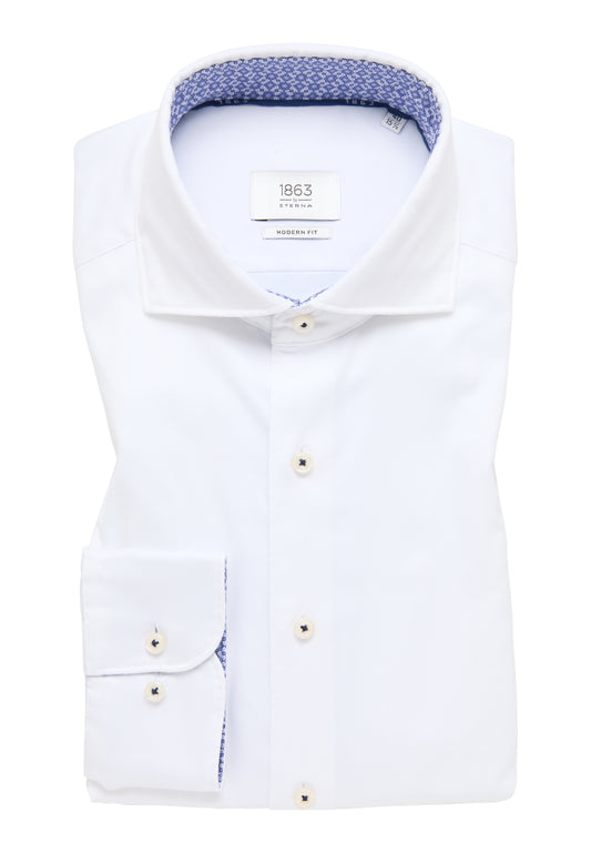 ETERNA LANGARM HEMD MODERN FIT SOFT LUXURY SHIRT WEISS MIT PATCHUNG