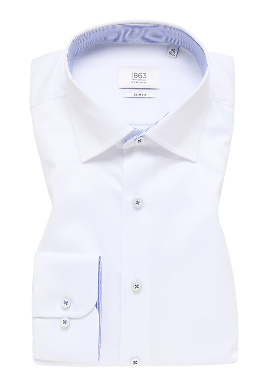 ETERNA LANGARM HEMD LUXURY SHIRT SLIM FIT WEISS MIT PATCHUNG